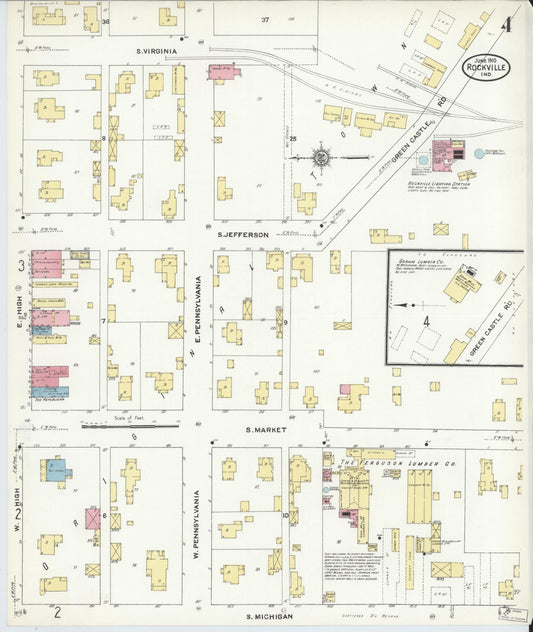 Sanborn Fire Insurance Map from Rockville, Parke County, Indiana (1910), Sheet #0004 - Historic Sanborn Fire Insurance Map Print, vintage old map wall art, antique decor, genealogy gift, Indiana Indiana map