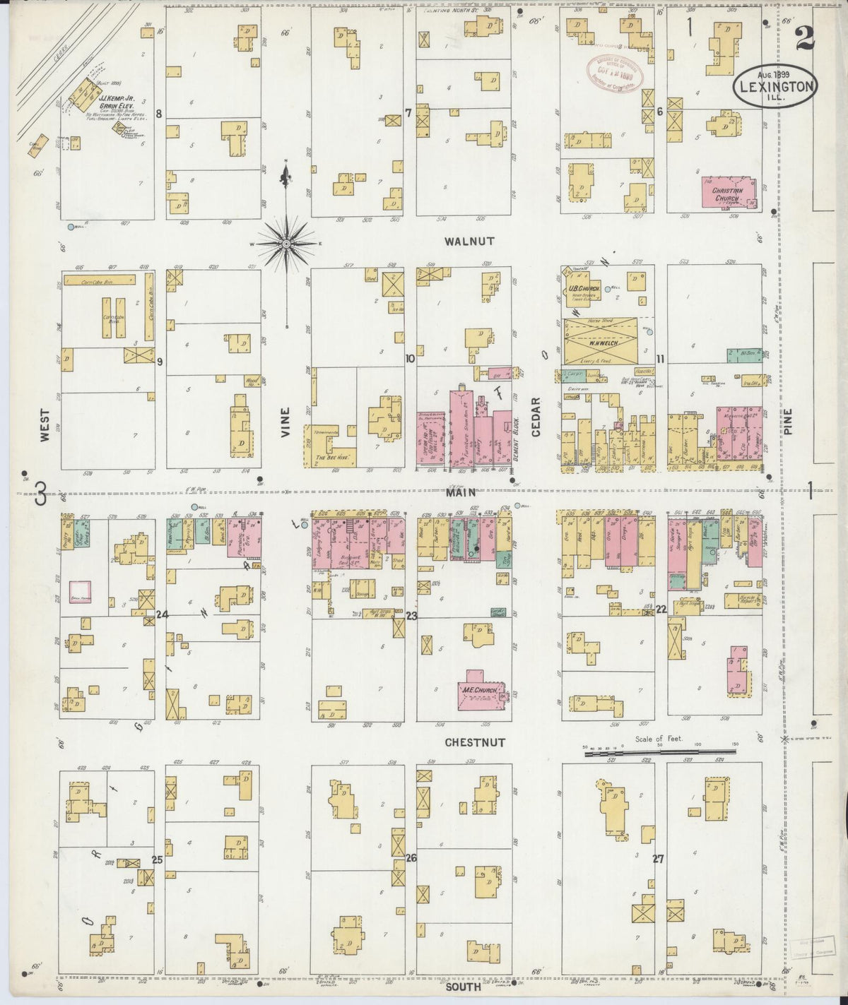 Sanborn Fire Insurance Map from Lexington, McLean County, Illinois (1899), Sheet #0002 - Complete Map Set gallery image, historic Sanborn map, vintage wall art, Illinois Illinois