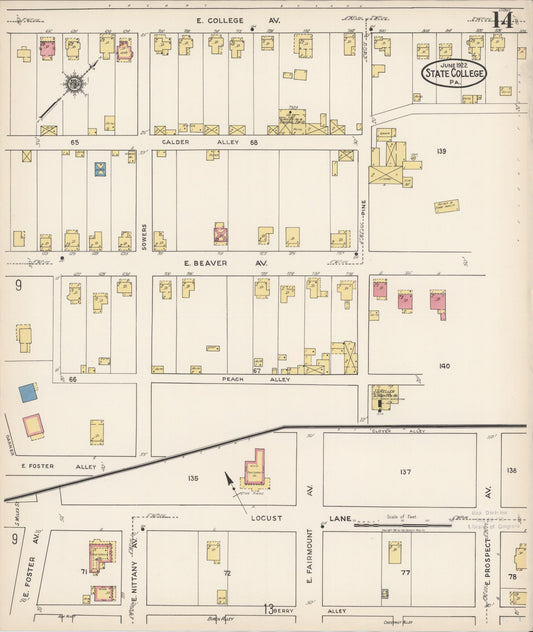 Sanborn Fire Insurance Map from State College, Centre County, Pennsylvania (1922), Sheet #0014 - Historic Sanborn Fire Insurance Map Print, vintage old map wall art, antique decor, genealogy gift, Pennsylvania Pennsylvania map