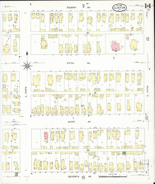 Sanborn Fire Insurance Map from Clinton, Clinton County, Iowa (1909), Sheet #0014 - Historic Sanborn Fire Insurance Map Print, vintage old map wall art