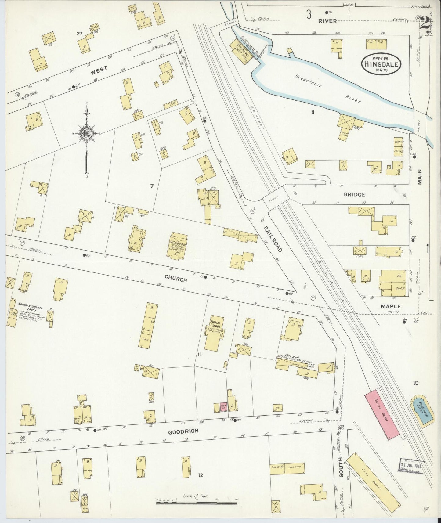 Sanborn Fire Insurance Map from Hinsdale, Berkshire County, Massachusetts (1911), Sheet #0002 - Complete Map Set gallery image, historic Sanborn map, vintage wall art, Massachusetts Massachusetts