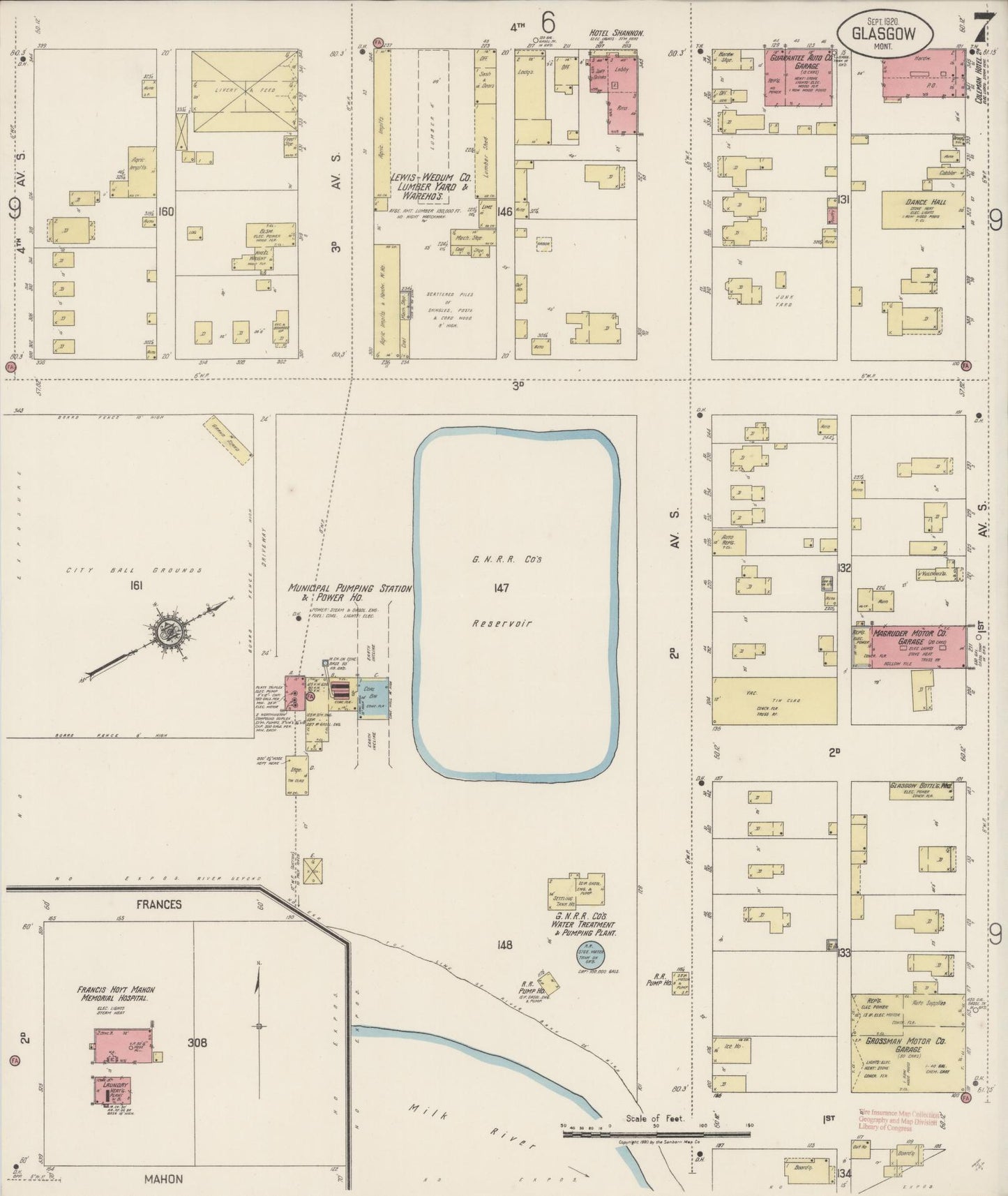 Sanborn Fire Insurance Map from Glasgow, Valley County, Montana (1920), Sheet #0007 - Historic Sanborn Fire Insurance Map Print, vintage old map wall art, antique decor, genealogy gift, Montana Montana map