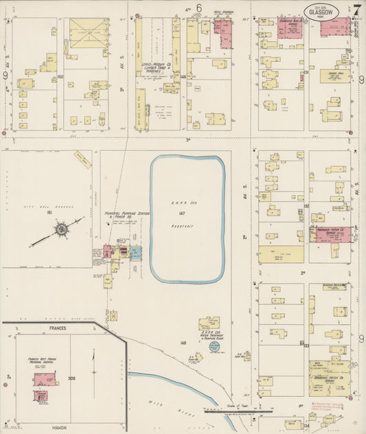 Sanborn Fire Insurance Map from Glasgow, Valley County, Montana (1920), Sheet #0007 - Historic Sanborn Fire Insurance Map Print, vintage old map wall art, antique decor, genealogy gift, Montana Montana map