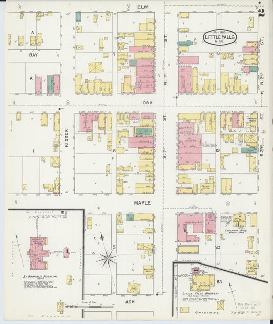 Sanborn Fire Insurance Map from Little Falls, Morrison County, Minnesota (1892), Sheet #0002 - Historic Sanborn Fire Insurance Map Print, vintage old map wall art, antique decor, genealogy gift, Minnesota Minnesota map