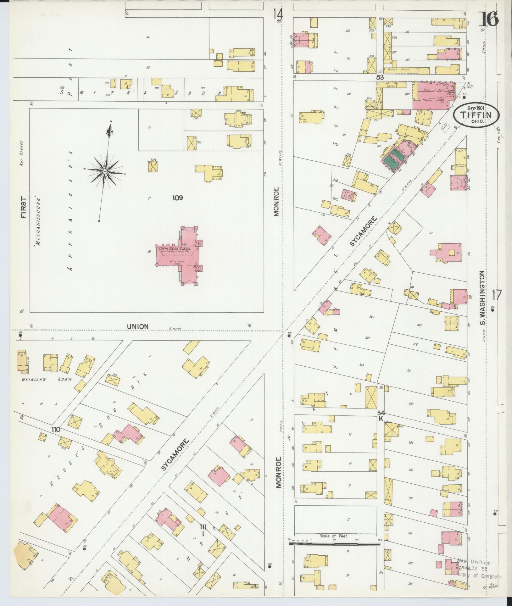 Sanborn Fire Insurance Map from Tiffin, Seneca County, Ohio (1901), Sheet #0016 - Complete Map Set gallery image, historic Sanborn map, vintage wall art, Ohio Ohio