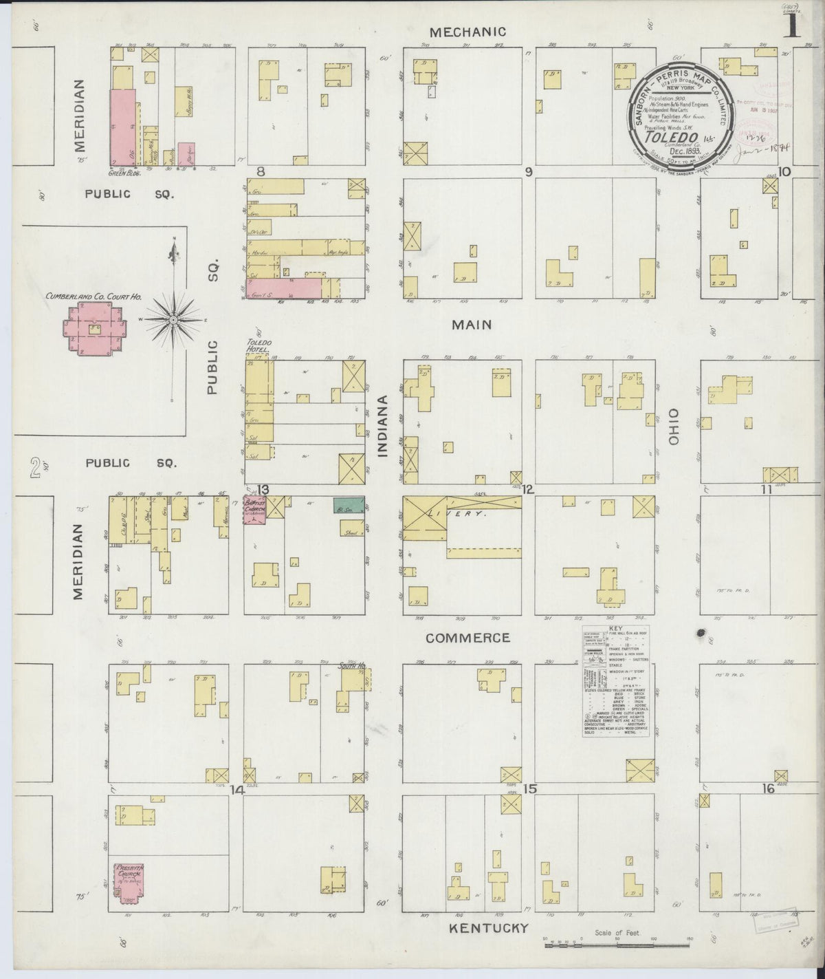 Sanborn Fire Insurance Map from Toledo, Cumberland County, Illinois (1893), Sheet #0001 - Complete Map Set gallery image, historic Sanborn map, vintage wall art, Illinois Illinois