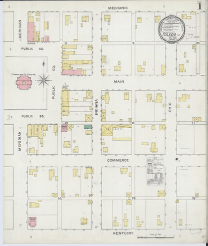 Sanborn Fire Insurance Map from Toledo, Cumberland County, Illinois (1893), Sheet #0001 - Complete Map Set gallery image, historic Sanborn map, vintage wall art, Illinois Illinois