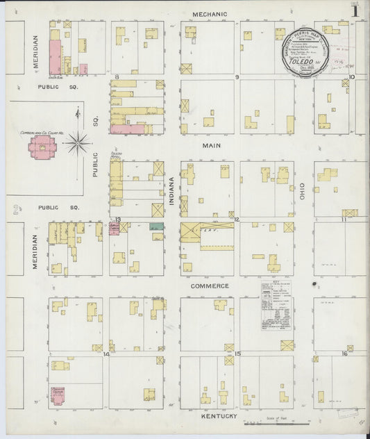 Sanborn Fire Insurance Map from Toledo, Cumberland County, Illinois (1893), Sheet #0001 - Complete Map Set gallery image, historic Sanborn map, vintage wall art, Illinois Illinois