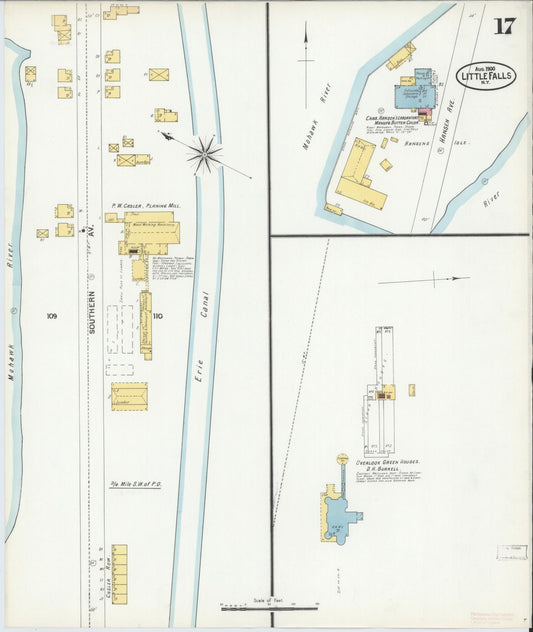 Sanborn Fire Insurance Map from Little Falls, Herkimer County, New York (1900), Sheet #0017 - Historic Sanborn Fire Insurance Map Print, vintage old map wall art, antique decor, genealogy gift, New York New York map