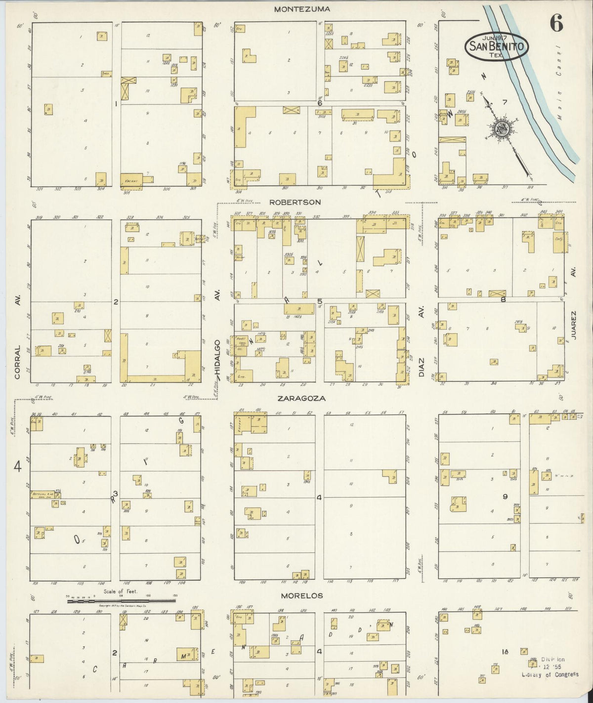 Sanborn Fire Insurance Map from San Benito, Cameron County, Texas (1917), Sheet #0006 - Complete Map Set gallery image, historic Sanborn map, vintage wall art, Texas Texas