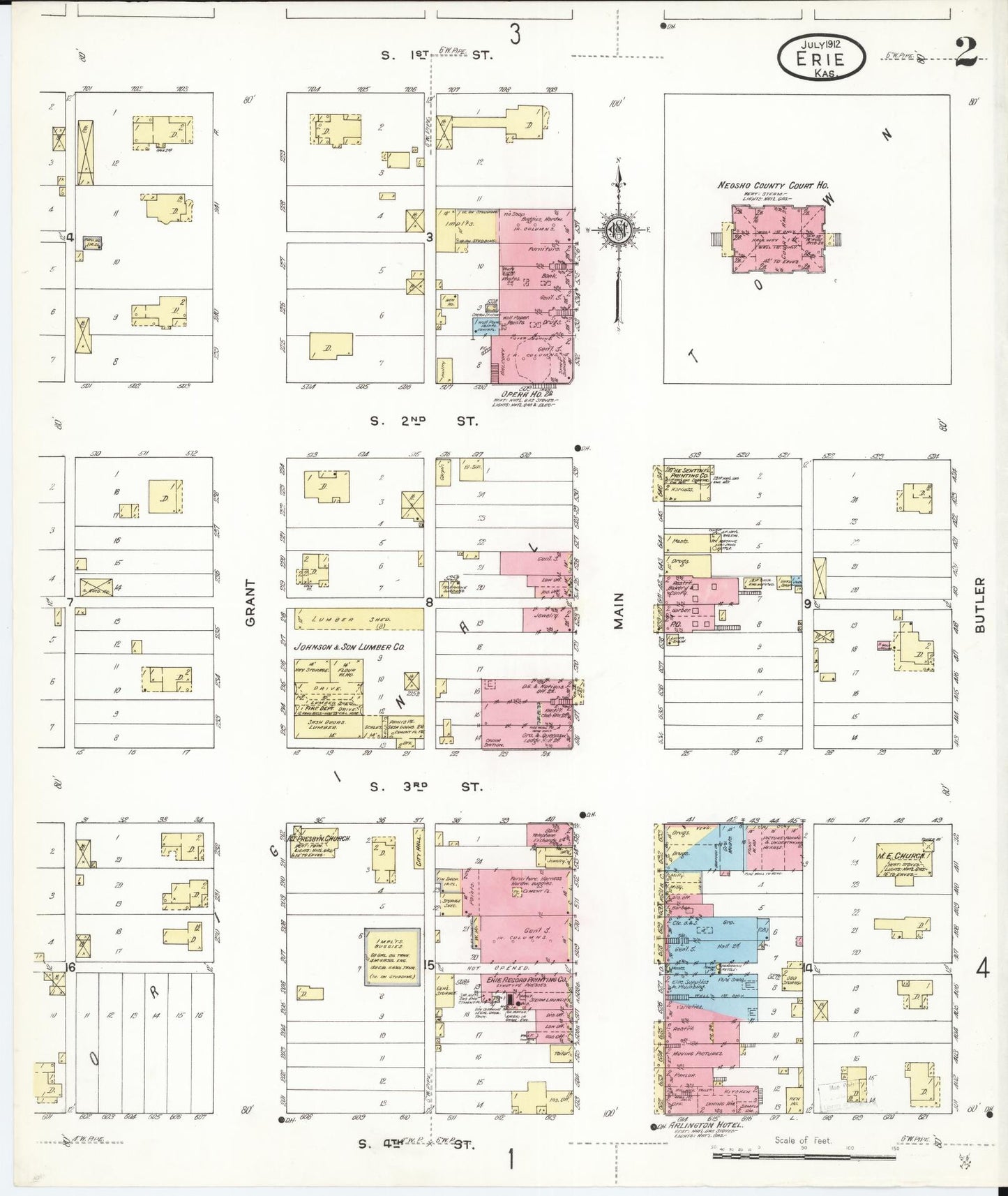 Sanborn Fire Insurance Map from Erie, Neosho County, Kansas (1912), Sheet #0002 - Complete Map Set gallery image, historic Sanborn map, vintage wall art, Kansas Kansas