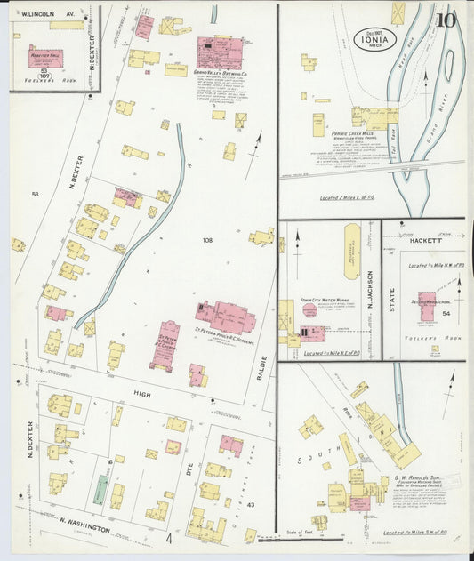 Sanborn Fire Insurance Map from Ionia, Ionia County, Michigan (1907), Sheet #0010 - Historic Sanborn Fire Insurance Map Print, vintage old map wall art, antique decor, genealogy gift, Michigan Michigan map