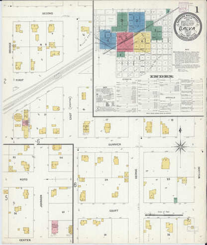 Sanborn Fire Insurance Map from Galva, Henry County, Illinois (1907), Sheet #0001 - Complete Map Set gallery image, historic Sanborn map, vintage wall art, Illinois Illinois