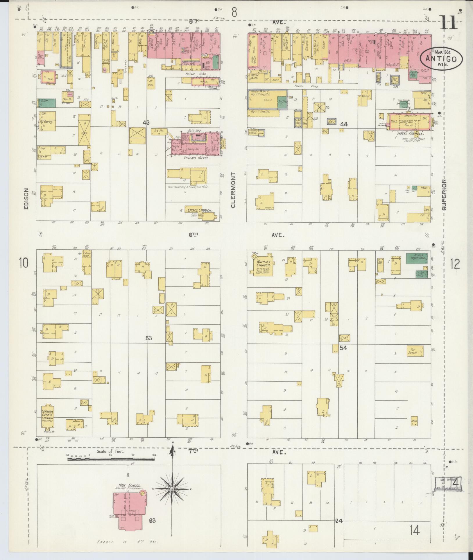 Sanborn Fire Insurance Map from Antigo, Langlade County, Wisconsin (1904), Sheet #0011 - Historic Sanborn Fire Insurance Map Print, vintage old map wall art, antique decor, genealogy gift, Wisconsin Wisconsin map