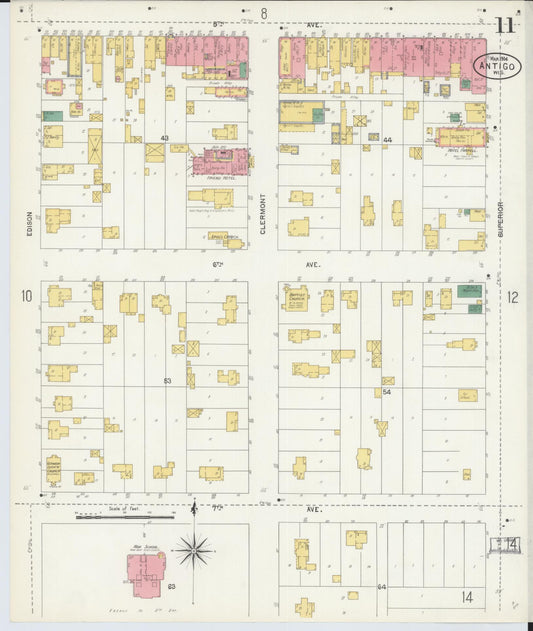 Sanborn Fire Insurance Map from Antigo, Langlade County, Wisconsin (1904), Sheet #0011 - Historic Sanborn Fire Insurance Map Print, vintage old map wall art, antique decor, genealogy gift, Wisconsin Wisconsin map