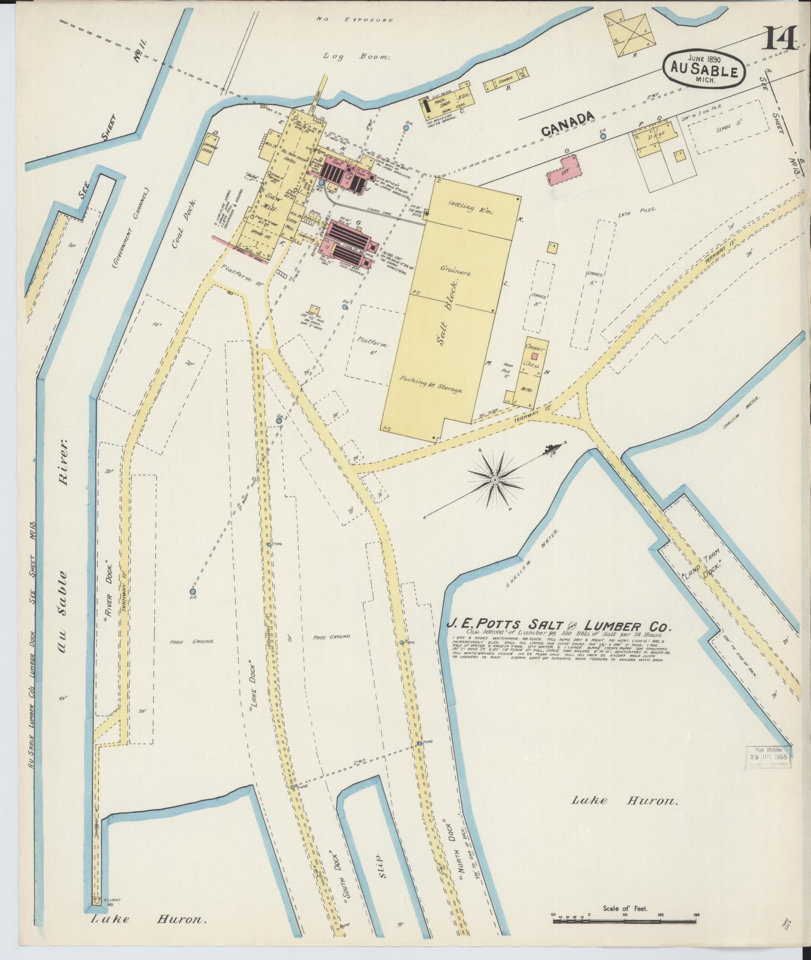 Sanborn Fire Insurance Map from Oscoda, Iosco County, Michigan (1890), Sheet #0014 - Historic Sanborn Fire Insurance Map Print, vintage old map wall art, antique decor, genealogy gift, Michigan Michigan map