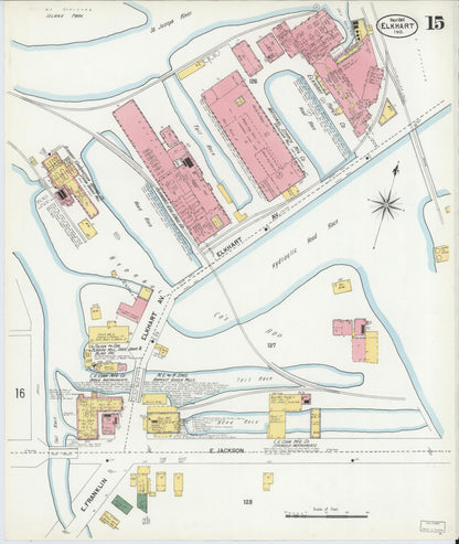 Sanborn Fire Insurance Map from Elkhart, Elkhart County, Indiana (1901), Sheet #0015 - Complete Map Set gallery image, historic Sanborn map, vintage wall art, Indiana Indiana