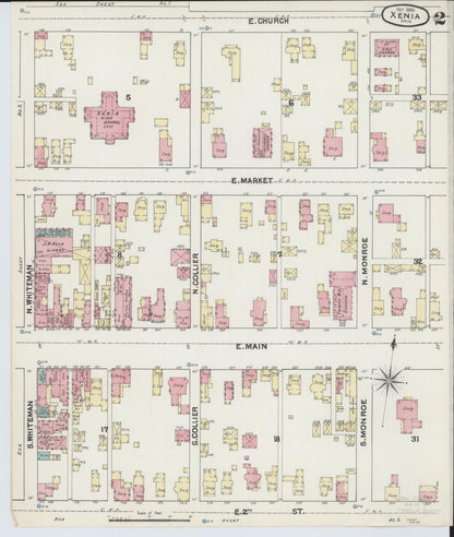 Sanborn Fire Insurance Map from Xenia, Greene County, Ohio (1890), Sheet #0002 - Historic Sanborn Fire Insurance Map Print, vintage old map wall art, antique decor, genealogy gift, Ohio Ohio map
