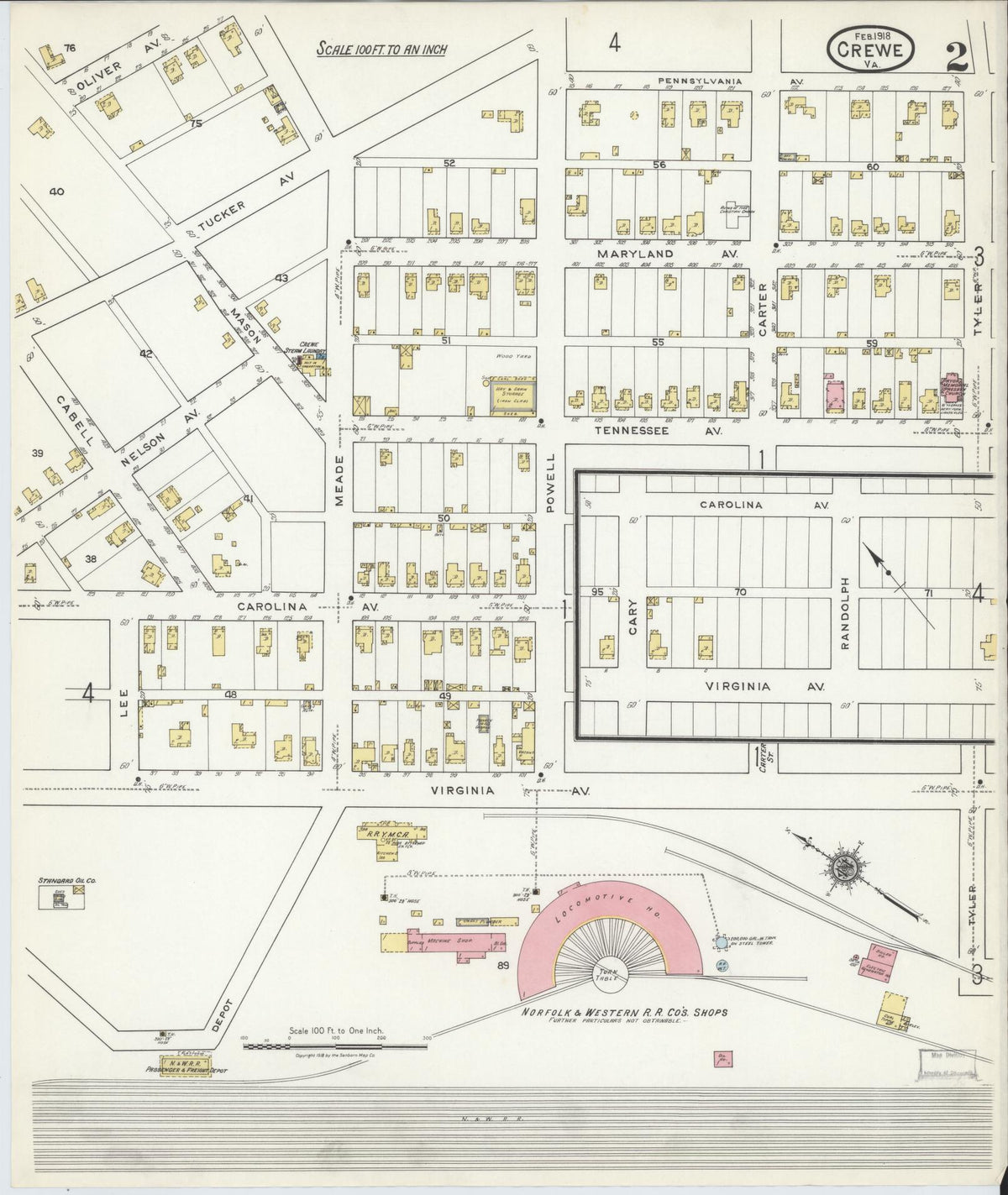 Sanborn Fire Insurance Map from Crewe, Nottoway County, Virginia (1918), Sheet #0002 - Complete Map Set gallery image, historic Sanborn map, vintage wall art, Virginia Virginia