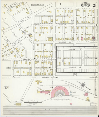 Sanborn Fire Insurance Map from Crewe, Nottoway County, Virginia (1918), Sheet #0002 - Complete Map Set gallery image, historic Sanborn map, vintage wall art, Virginia Virginia
