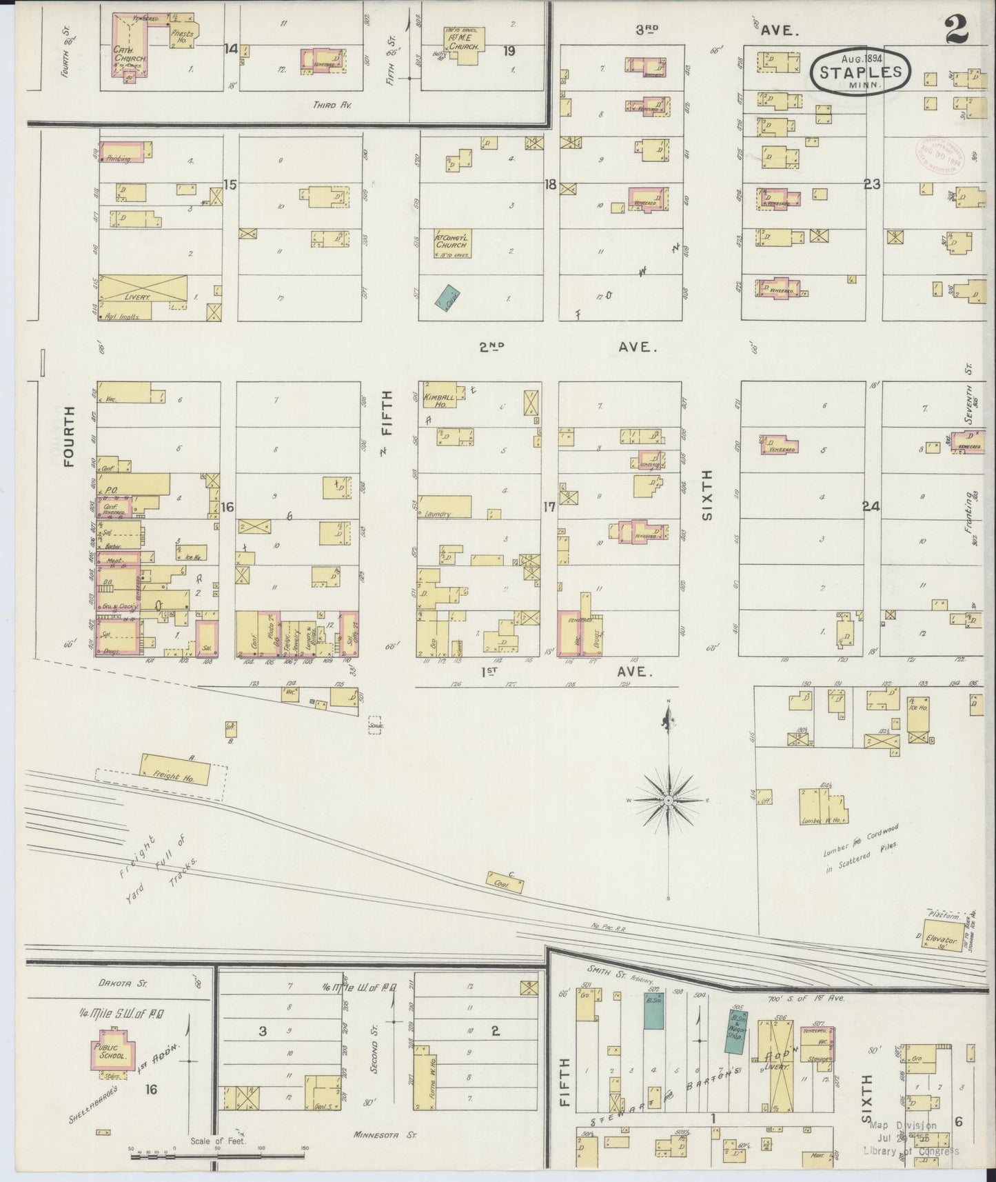 Sanborn Fire Insurance Map from Staples, Todd County, Minnesota (1894), Sheet #0002 - Complete Map Set gallery image, historic Sanborn map, vintage wall art, Minnesota Minnesota