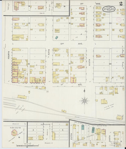 Sanborn Fire Insurance Map from Staples, Todd County, Minnesota (1894), Sheet #0002 - Complete Map Set gallery image, historic Sanborn map, vintage wall art, Minnesota Minnesota