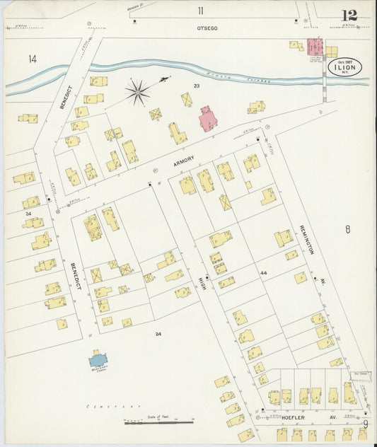 Sanborn Fire Insurance Map from Ilion, Herkimer County, New York (1907), Sheet #0012 - Historic Sanborn Fire Insurance Map Print, vintage old map wall art, antique decor, genealogy gift, New York New York map