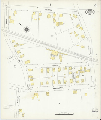 Sanborn Fire Insurance Map from Ipswich, Essex County, Massachusetts (1907), Sheet #0004 - Historic Sanborn Fire Insurance Map Print, vintage old map wall art, antique decor, genealogy gift, Massachusetts Massachusetts map