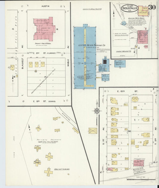 Sanborn Fire Insurance Map from Sioux Falls, Minnehaha County, South Dakota (1916), Sheet #0030 - Historic Sanborn Fire Insurance Map Print, vintage old map wall art, antique decor, genealogy gift, South Dakota South Dakota map