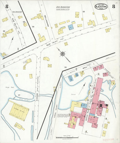 Sanborn Fire Insurance Map from Blackstone, Worcester County, Massachusetts (1923), Sheet #0008 - Complete Map Set gallery image, historic Sanborn map, vintage wall art, Massachusetts Massachusetts