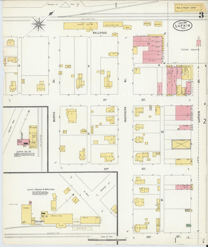 Sanborn Fire Insurance Map from Lufkin, Angelina County, Texas (1904), Sheet #0003 - Complete Map Set gallery image, historic Sanborn map, vintage wall art, Texas Texas