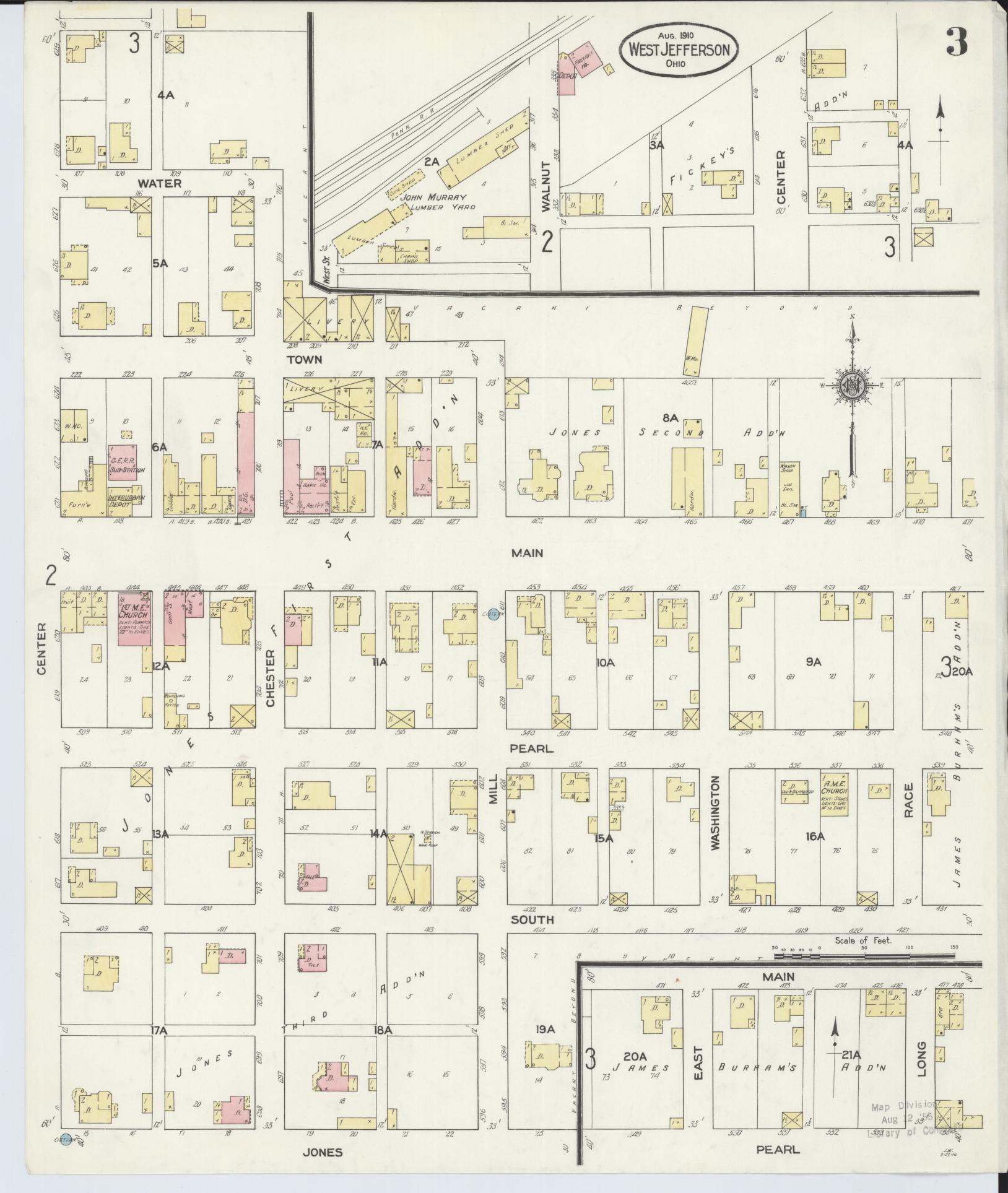 Sanborn Fire Insurance Map from West Jefferson, Madison County, Ohio (1910), Sheet #0003 - Complete Map Set gallery image, historic Sanborn map, vintage wall art, Ohio Ohio
