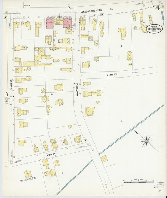 Sanborn Fire Insurance Map from Lexington, Middlesex County, Massachusetts (1908), Sheet #0004 - Historic Sanborn Fire Insurance Map Print, vintage old map wall art, antique decor, genealogy gift, Massachusetts Massachusetts map