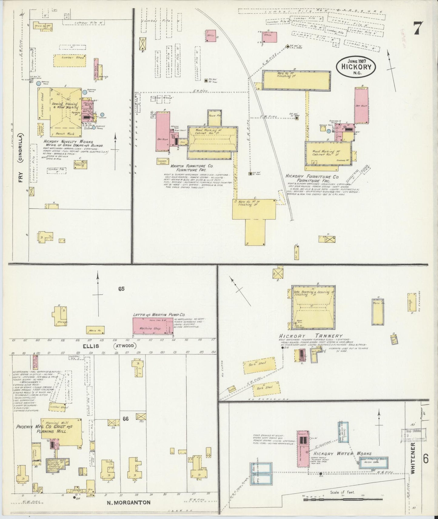Sanborn Fire Insurance Map from Hickory, Catawba County, North Carolina (1907), Sheet #0007 - Complete Map Set gallery image, historic Sanborn map, vintage wall art, North Carolina North Carolina