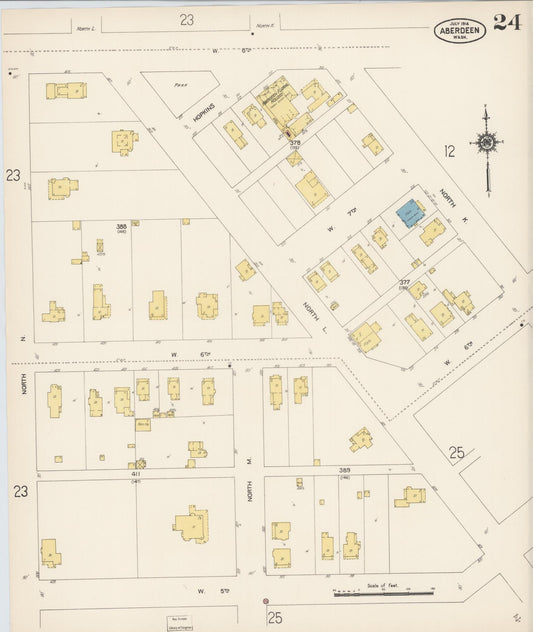 Sanborn Fire Insurance Map from Aberdeen, Grays Harbor County, Washington (1914), Sheet #0024 - Historic Sanborn Fire Insurance Map Print, vintage old map wall art, antique decor, genealogy gift, Washington Washington map