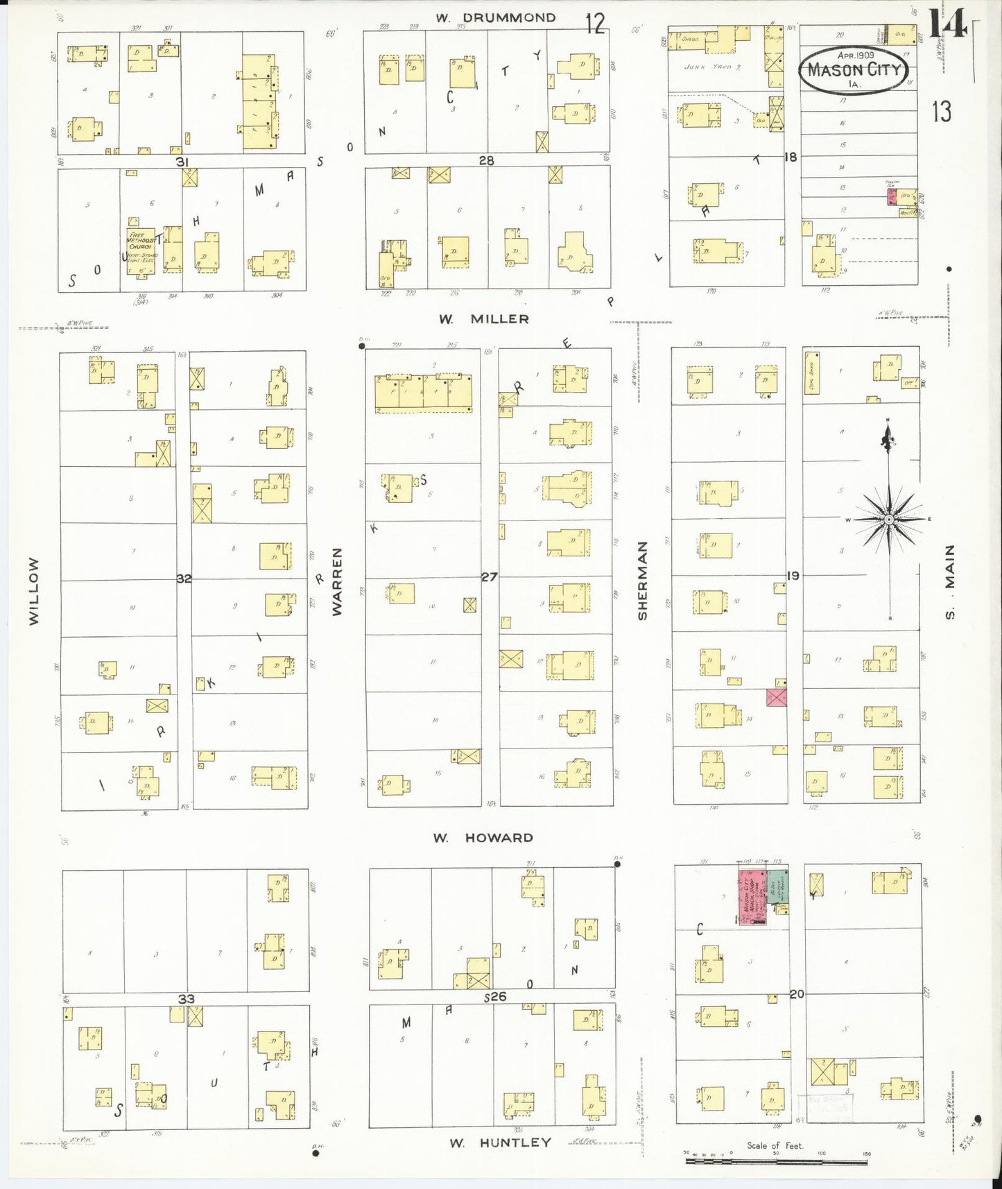 Sanborn Fire Insurance Map from Mason City, Cerro Gordo County, Iowa (1909), Sheet #0014 - Historic Sanborn Fire Insurance Map Print
