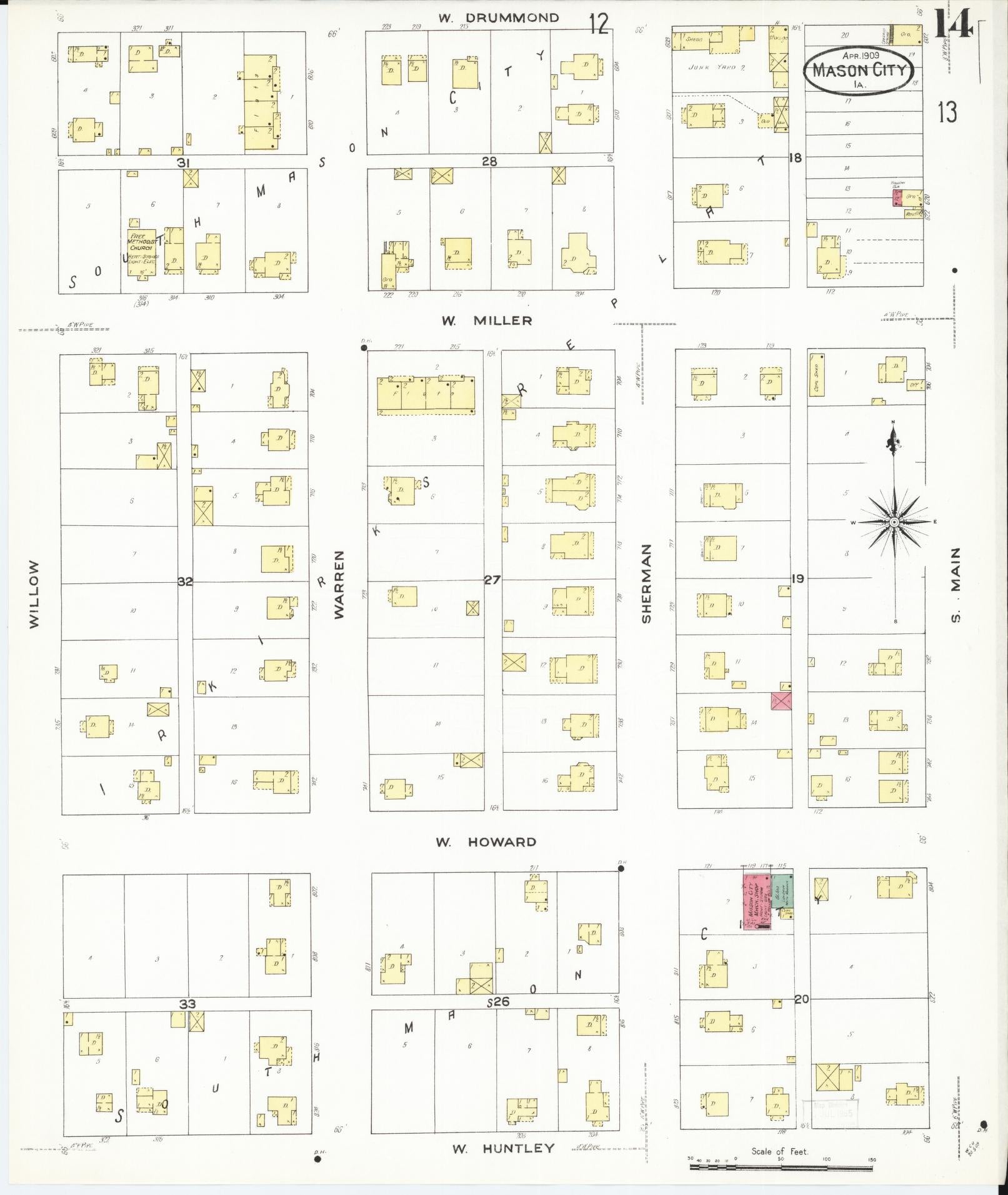 Sanborn Fire Insurance Map from Mason City, Cerro Gordo County, Iowa (1909), Sheet #0014 - Historic Sanborn Fire Insurance Map Print