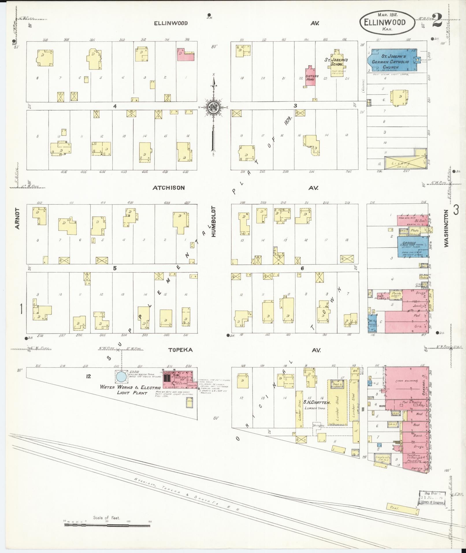 Sanborn Fire Insurance Map from Ellinwood, Barton County, Kansas (1912), Sheet #0002 - Complete Map Set gallery image, historic Sanborn map, vintage wall art, Kansas Kansas