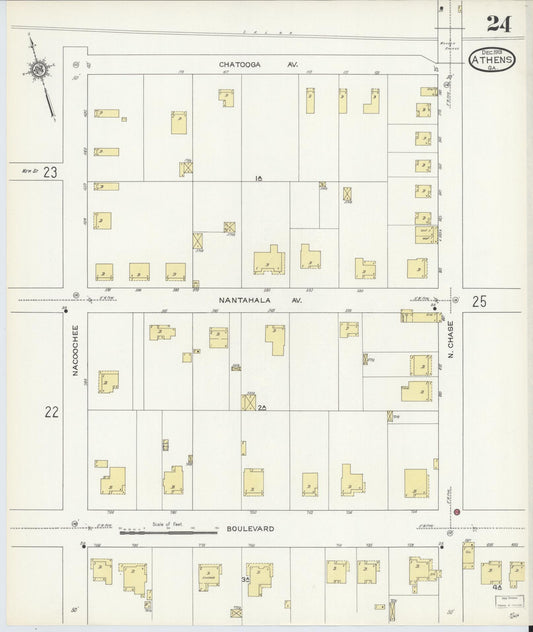 Sanborn Fire Insurance Map from Athens, Clarke County, Georgia (1913), Sheet #0024 - Historic Sanborn Fire Insurance Map Print, vintage old map wall art, antique decor, genealogy gift, Georgia Georgia map