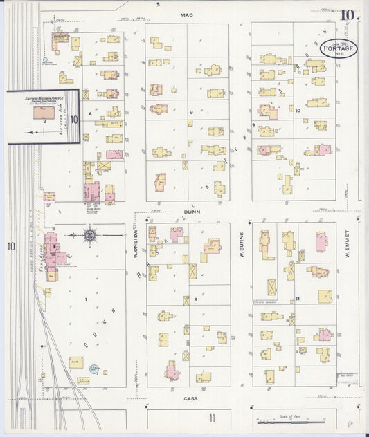 Sanborn Fire Insurance Map from Portage, Columbia County, Wisconsin (1910), Sheet #0010 - Historic Sanborn Fire Insurance Map Print, vintage old map wall art, antique decor, genealogy gift, Wisconsin Wisconsin map