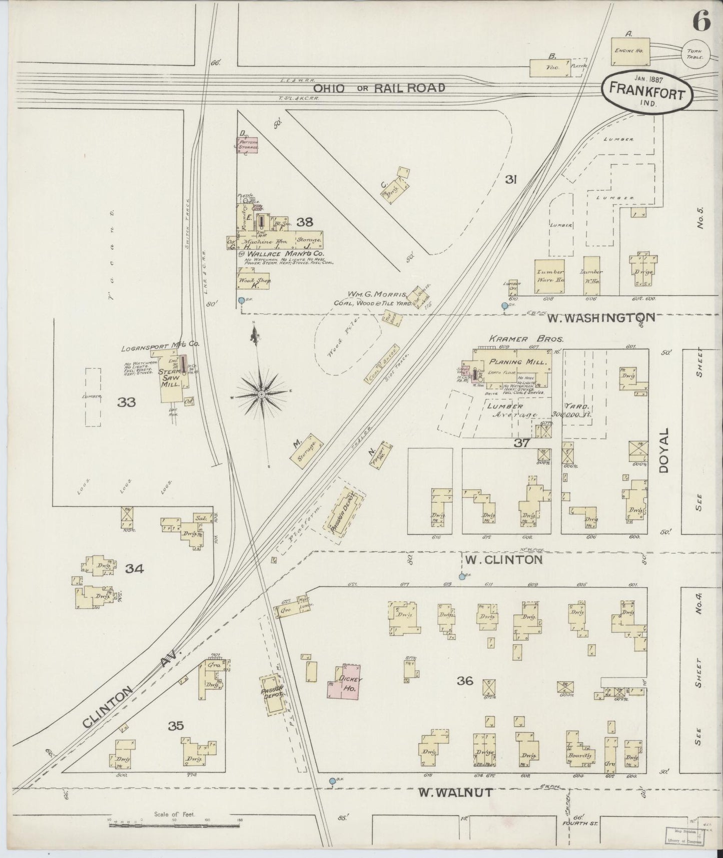 Sanborn Fire Insurance Map from Frankfort, Clinton County, Indiana (1887), Sheet #0006 - Complete Map Set gallery image, historic Sanborn map, vintage wall art, Indiana Indiana