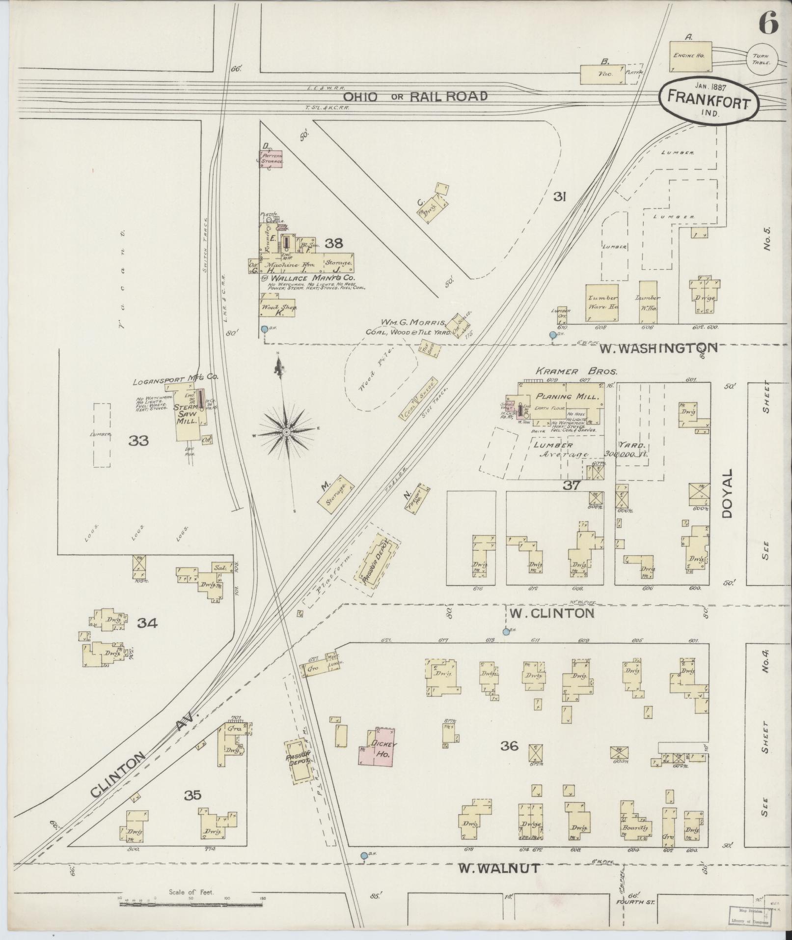 Sanborn Fire Insurance Map from Frankfort, Clinton County, Indiana (1887), Sheet #0006 - Complete Map Set gallery image, historic Sanborn map, vintage wall art, Indiana Indiana