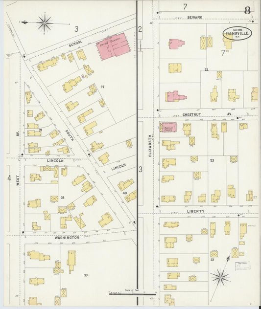 Sanborn Fire Insurance Map from Dansville, Livingston County, New York (1898), Sheet #0008 - Historic Sanborn Fire Insurance Map Print, vintage old map wall art, antique decor, genealogy gift, New York New York map