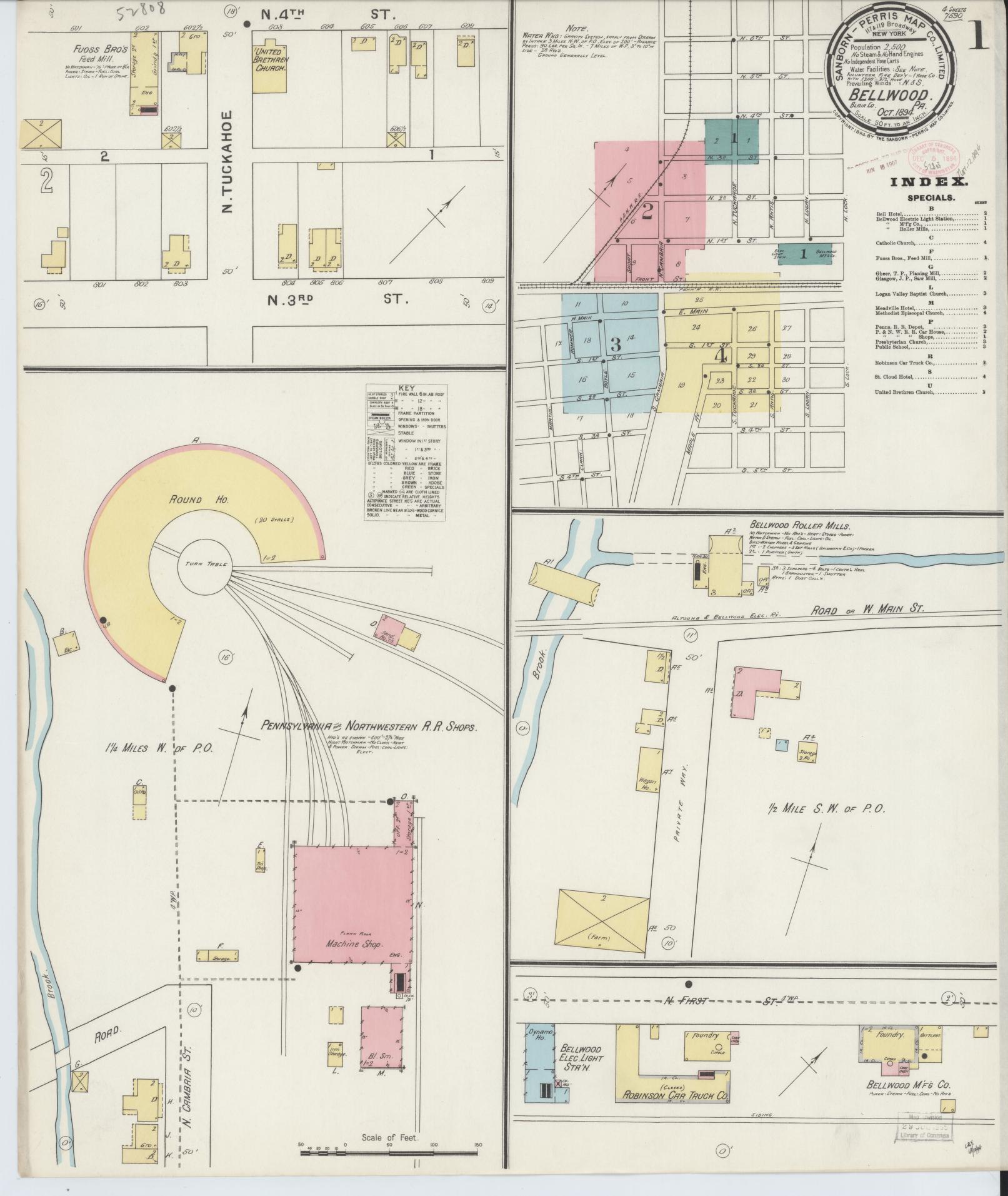 Sanborn Fire Insurance Map from Bellwood, Blair County, Pennsylvania (1894), Sheet #0001 - Historic Sanborn Fire Insurance Map Print, vintage old map wall art, antique decor, genealogy gift, Pennsylvania Pennsylvania map