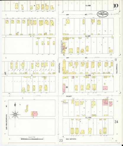 Sanborn Fire Insurance Map from Fort Madison, Lee County, Iowa (1907), Sheet #0010 - Historic Sanborn Fire Insurance Map Print, vintage old map wall art