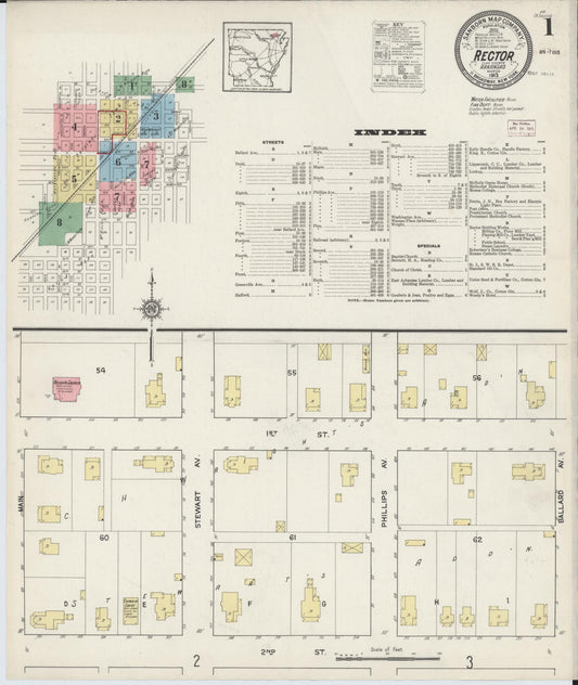 Sanborn Fire Insurance Map from Rector, Clay County, Arkansas (1915), Sheet #0001 - Complete Map Set gallery image, historic Sanborn map, vintage wall art, Arkansas Arkansas