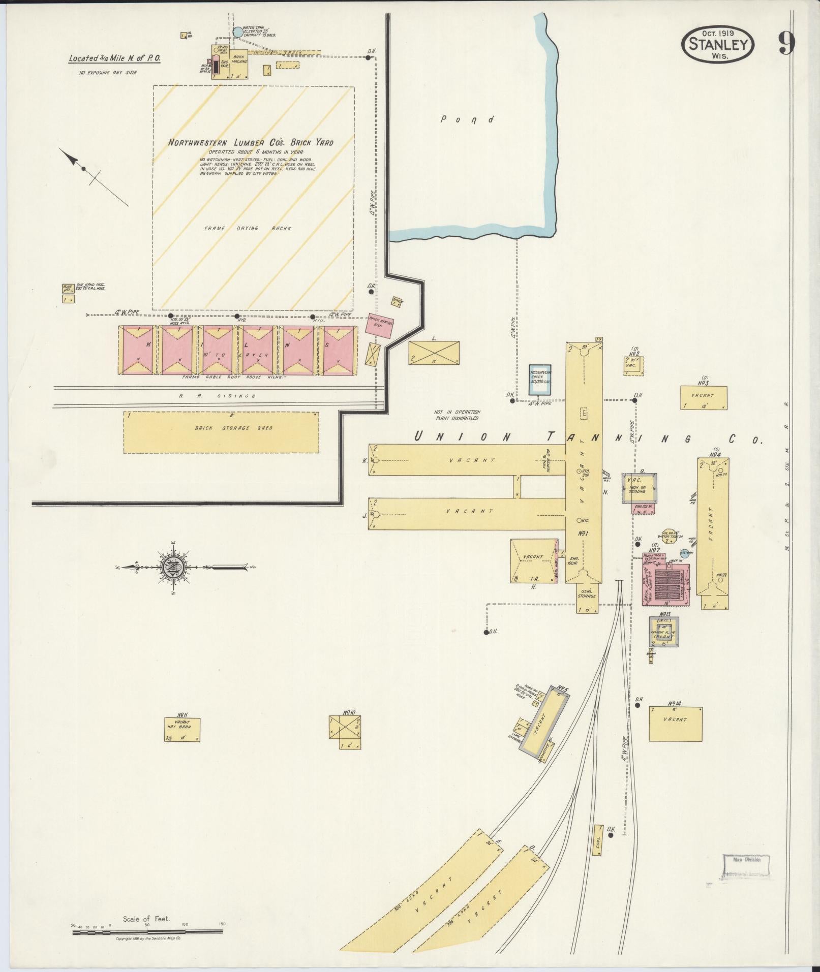 Sanborn Fire Insurance Map from Stanley, Chippewa County, Wisconsin (1919), Sheet #0009 - Complete Map Set gallery image, historic Sanborn map, vintage wall art, Wisconsin Wisconsin