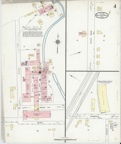 Sanborn Fire Insurance Map from Millers Falls, Franklin County, Massachusetts (1914), Sheet #0004 - Historic Sanborn Fire Insurance Map Print, vintage old map wall art, antique decor, genealogy gift, Massachusetts Massachusetts map
