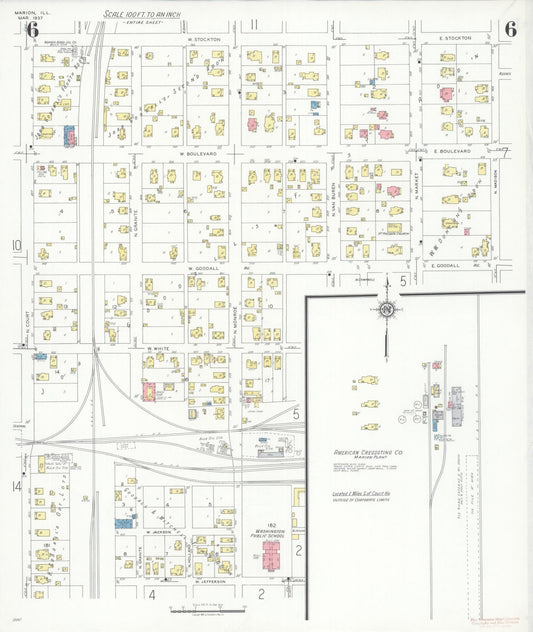 Sanborn Fire Insurance Map from Marion, Williamson County, Illinois (1937), Sheet #0006 - Historic Sanborn Fire Insurance Map Print, vintage old map wall art, antique decor, genealogy gift, Illinois Illinois map