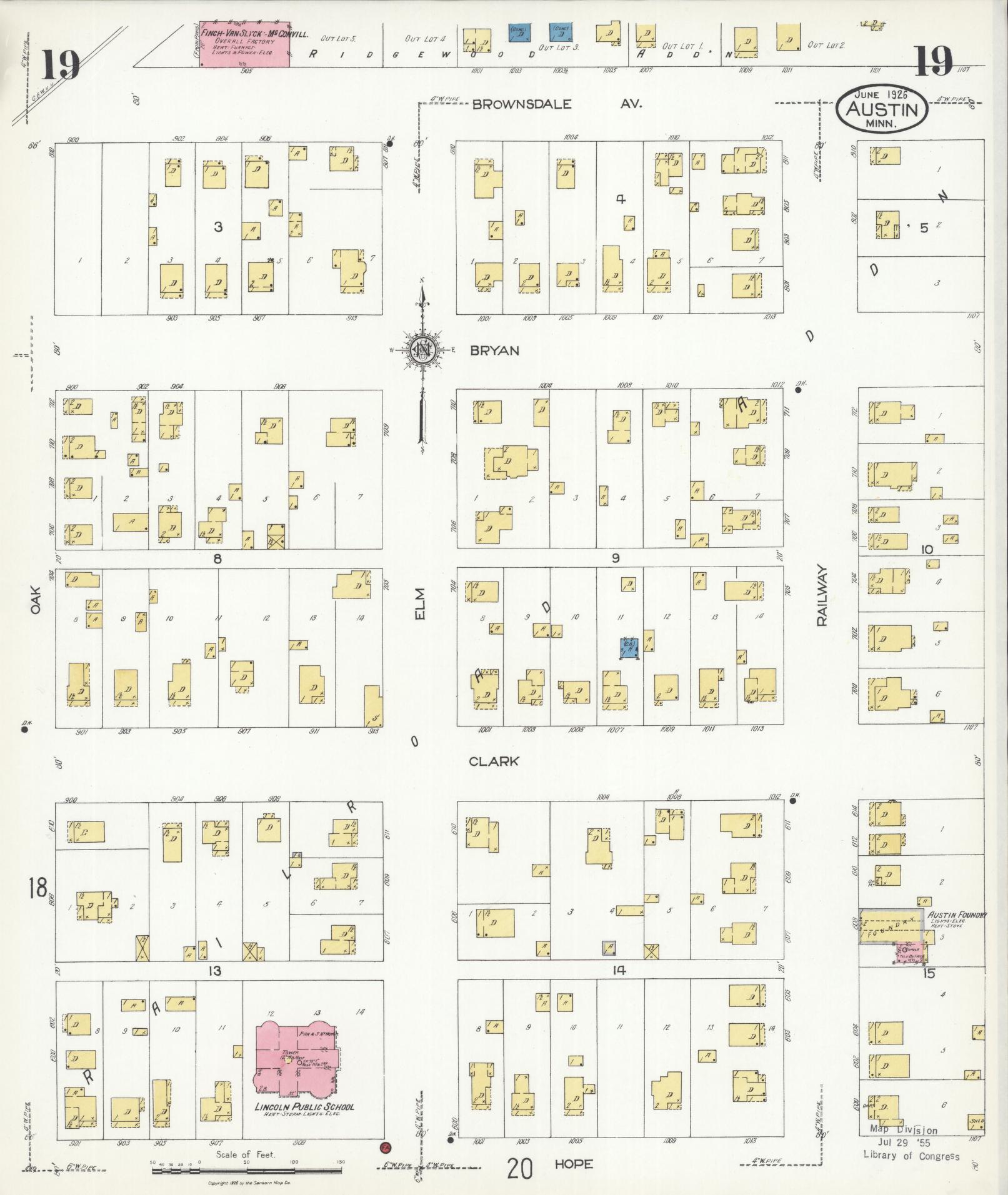 Sanborn Fire Insurance Map from Austin, Mower County, Minnesota (1926), Sheet #0019 - Complete Map Set gallery image, historic Sanborn map, vintage wall art, Minnesota Minnesota